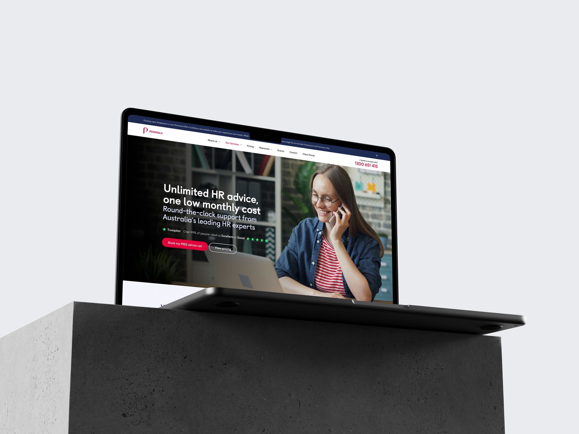 The Peninsula website designed and built by Beinc, shown on a laptop