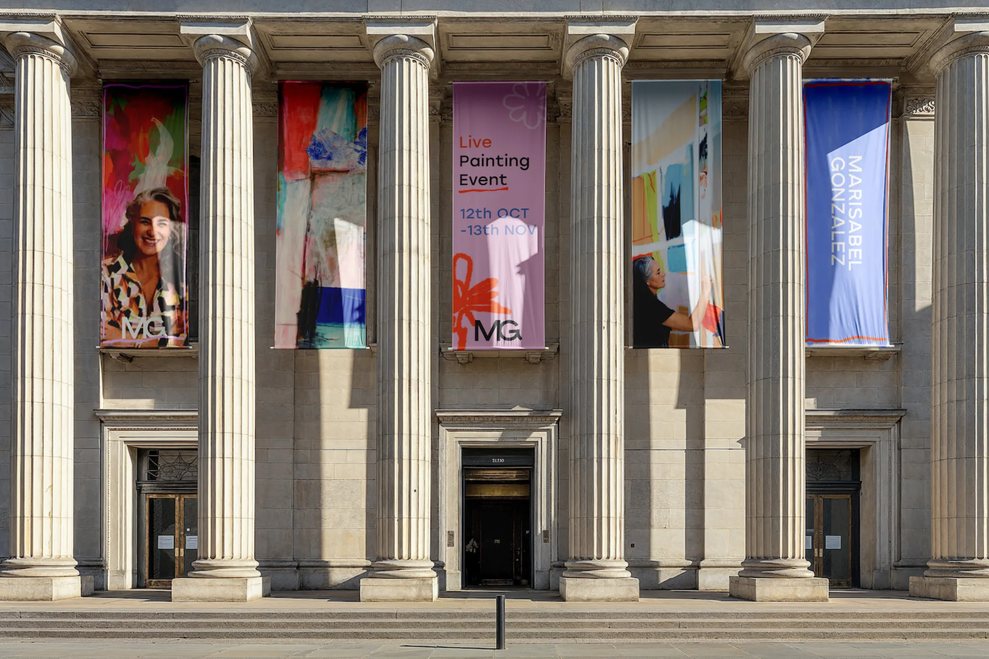 Marisabel Gonzalez exhibition banner installed at the museum entrance