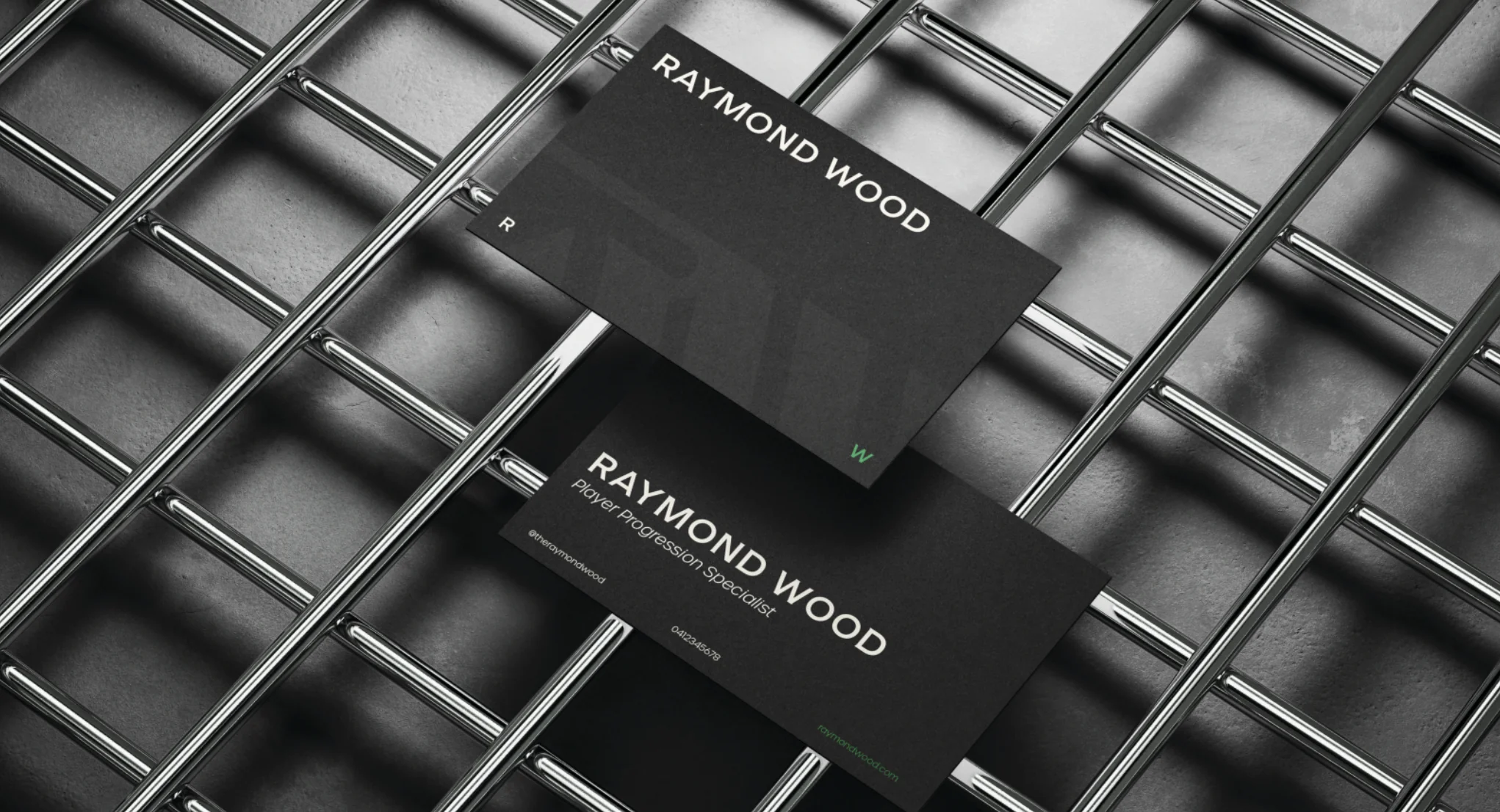 Raymond brand wood-finished card with metallic bar detailing